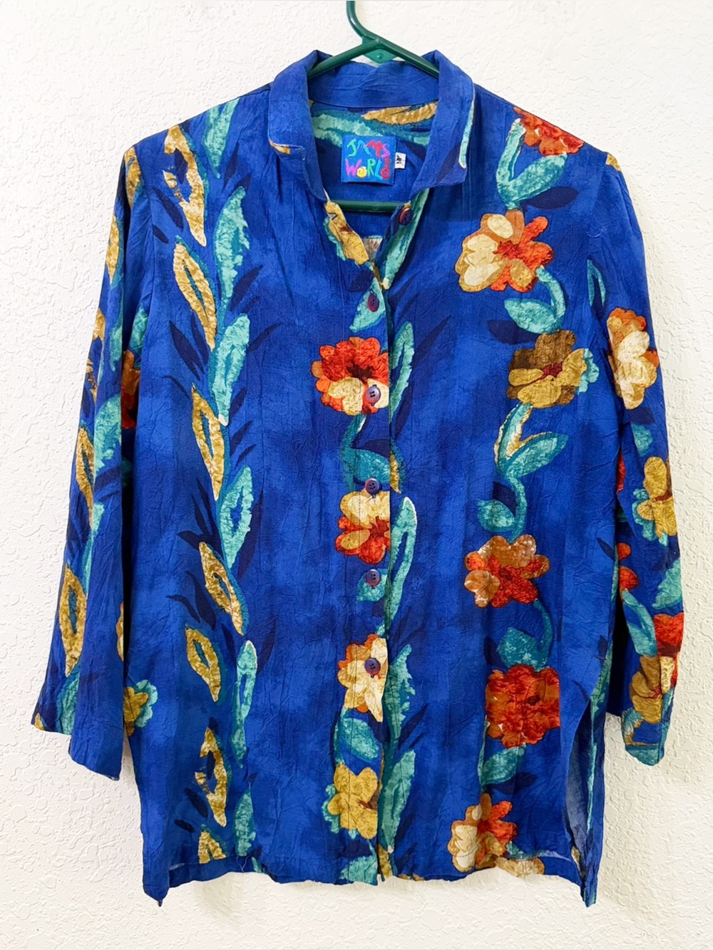 Vintage Jams World Blue Floral Button-Down Shirt - M